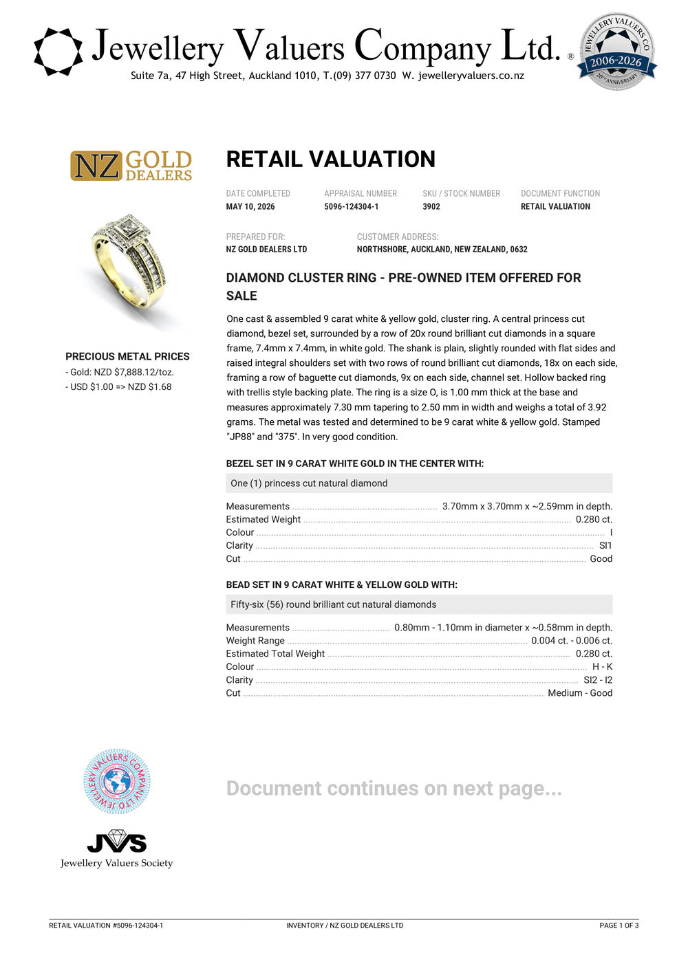 NZGD | 9ct Gold Aureline Regal Square Ring Valuation $4,000