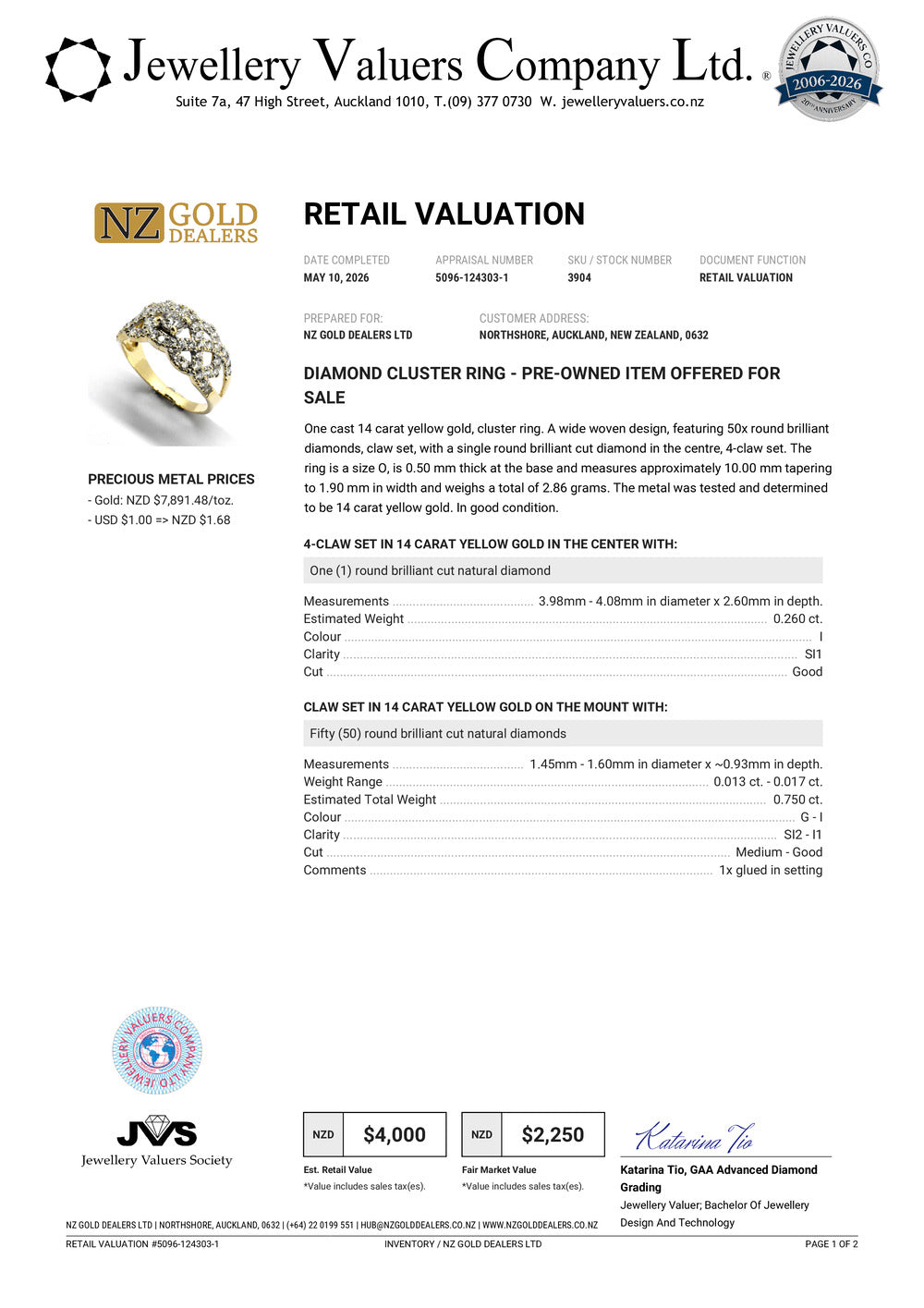 NZGD | 14ct Gold Celestine Crown Cluster Ring Valuation $4,000