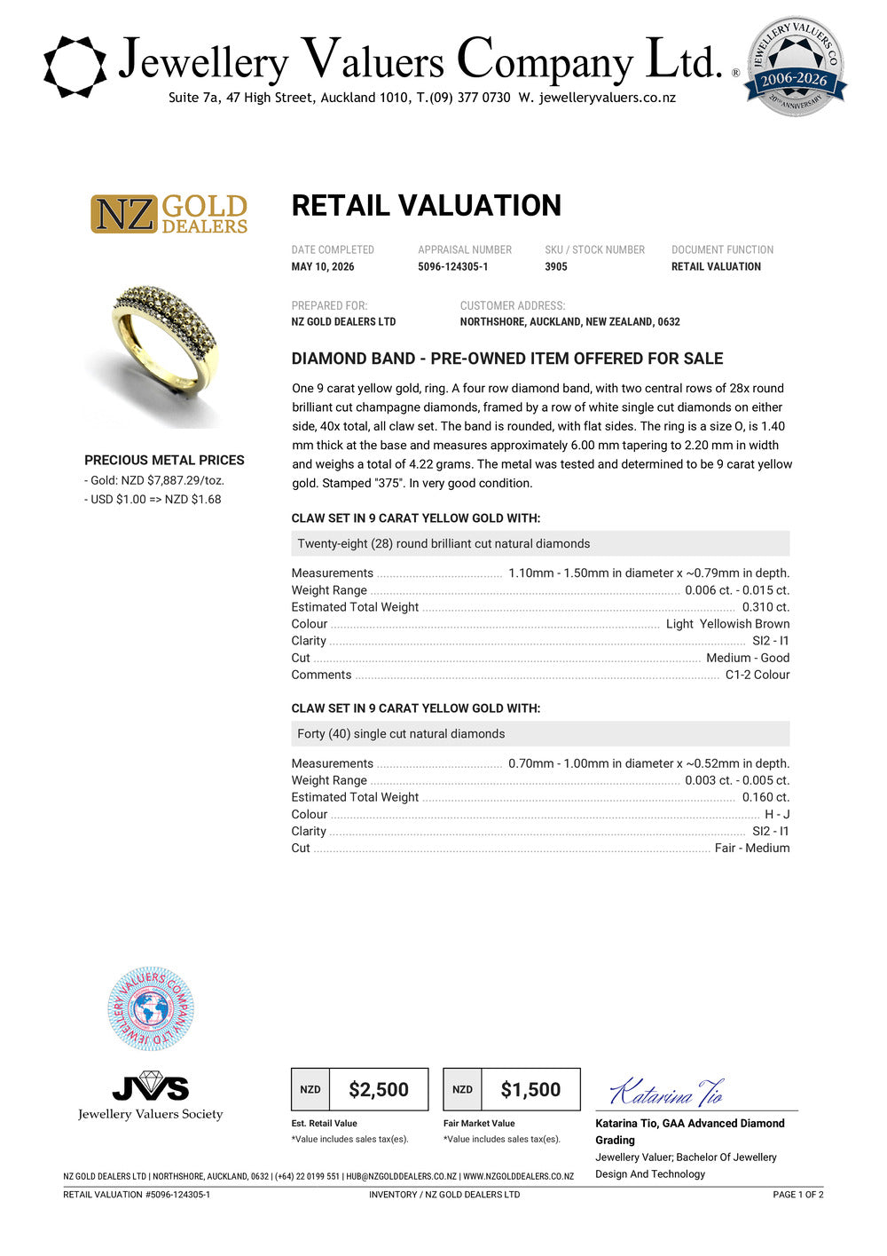 NZGD | 9ct Gold Aureline Pavé Ring Valuation $2,500