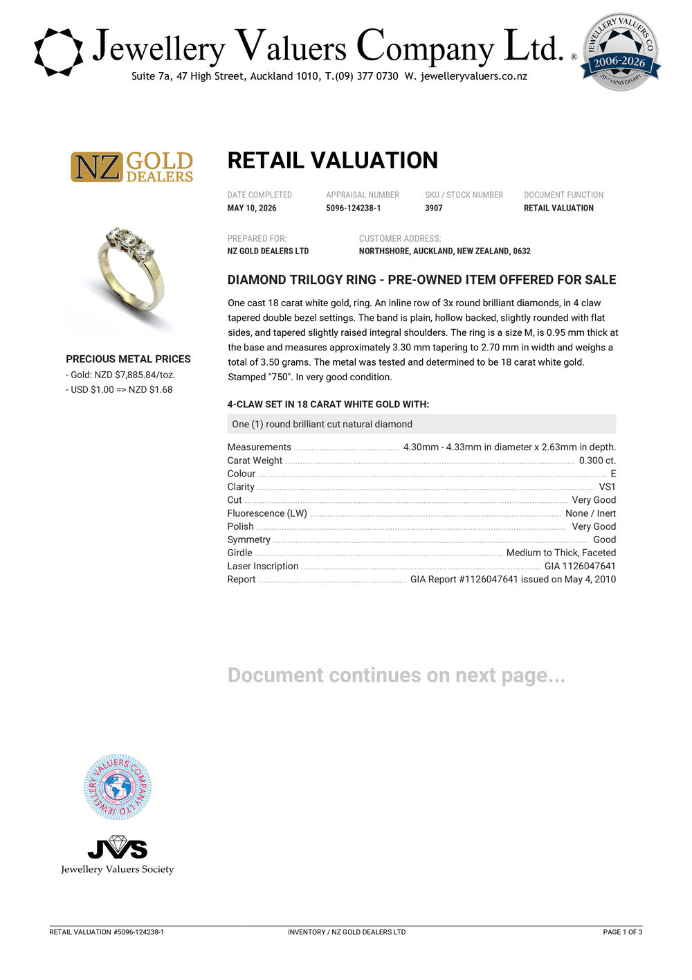 NZGD | 18ct White Gold Imperial Éclat Trio Ring Valuation $7,600