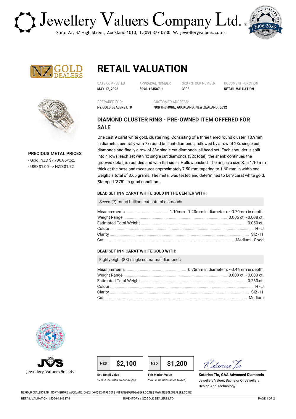 NZGD | 9ct White Gold Lumière Halo Circleing Valuation $2,100