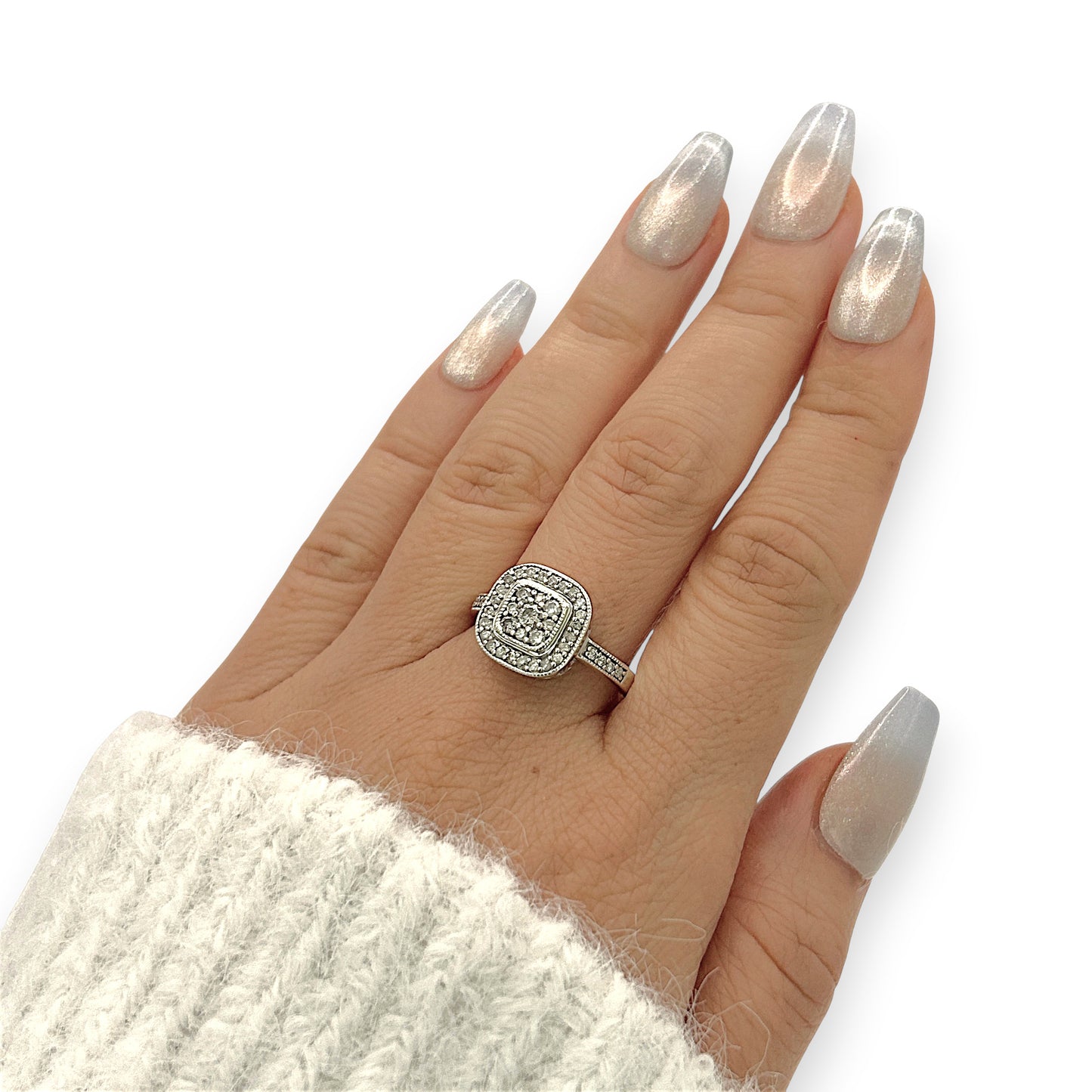 NZGD | 9ct White Gold Celestine Cluster Ring Valuation $2,500
