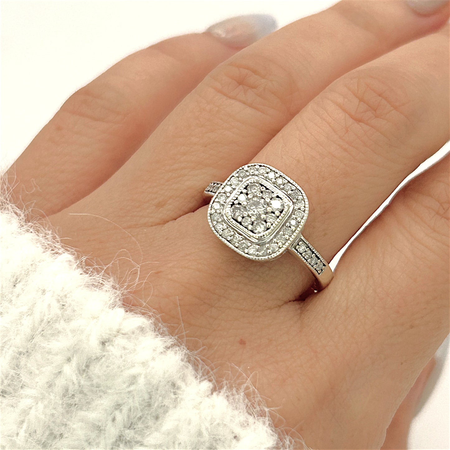 NZGD | 9ct White Gold Celestine Cluster Ring Valuation $2,500