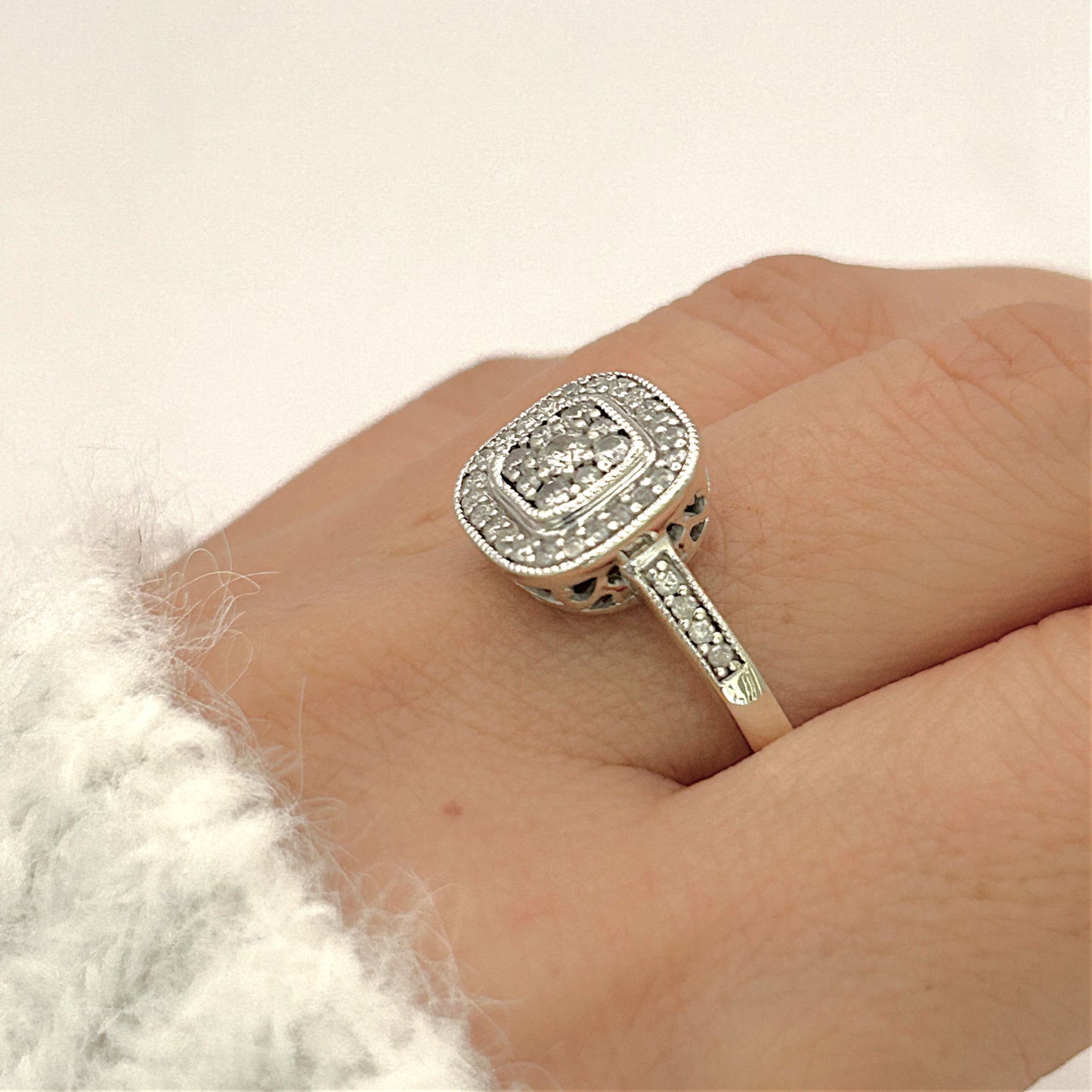 NZGD | 9ct White Gold Celestine Cluster Ring Valuation $2,500