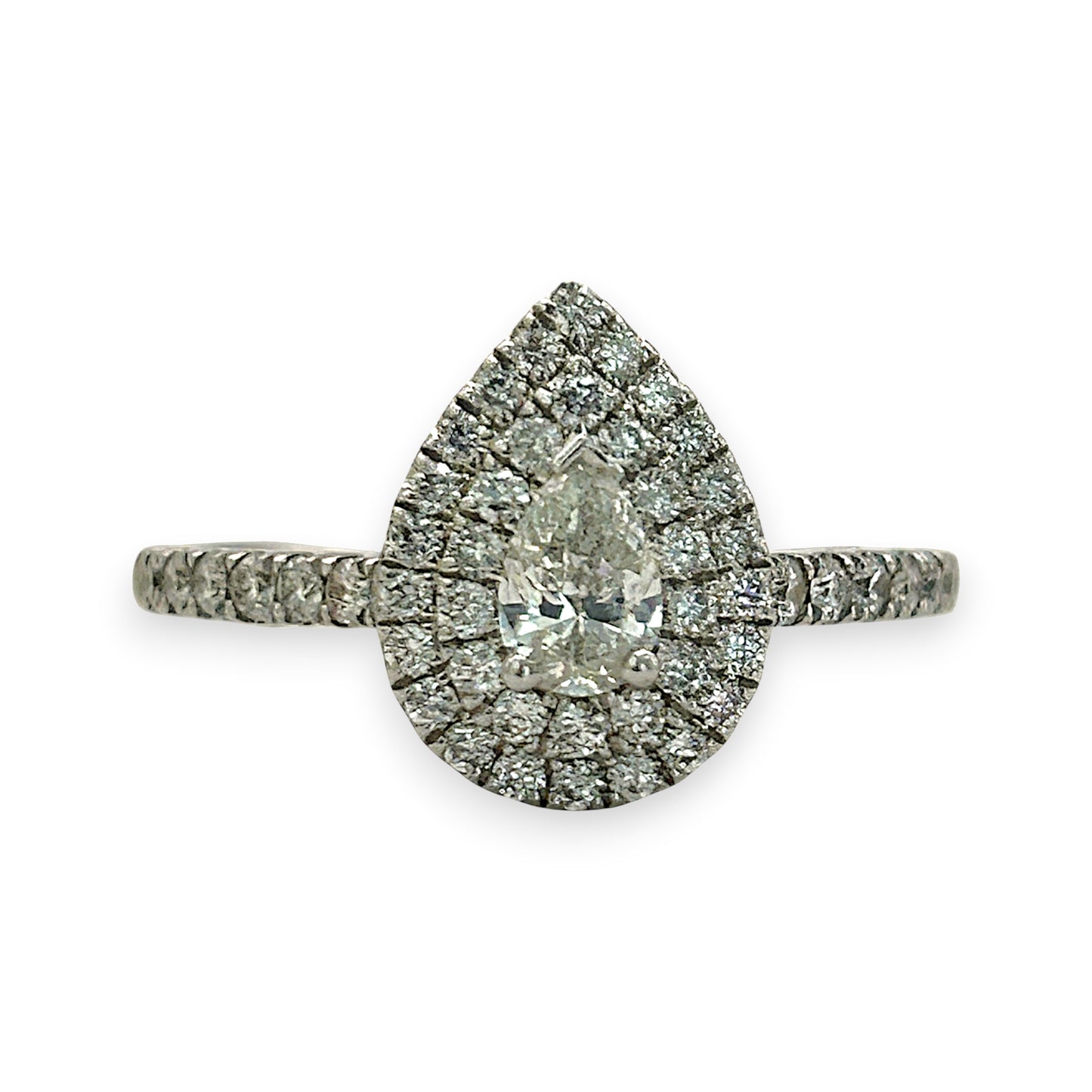 NZGD | 9ct W Gold Teardrop Radiance Double‑Halo Ring Valuation $3,600