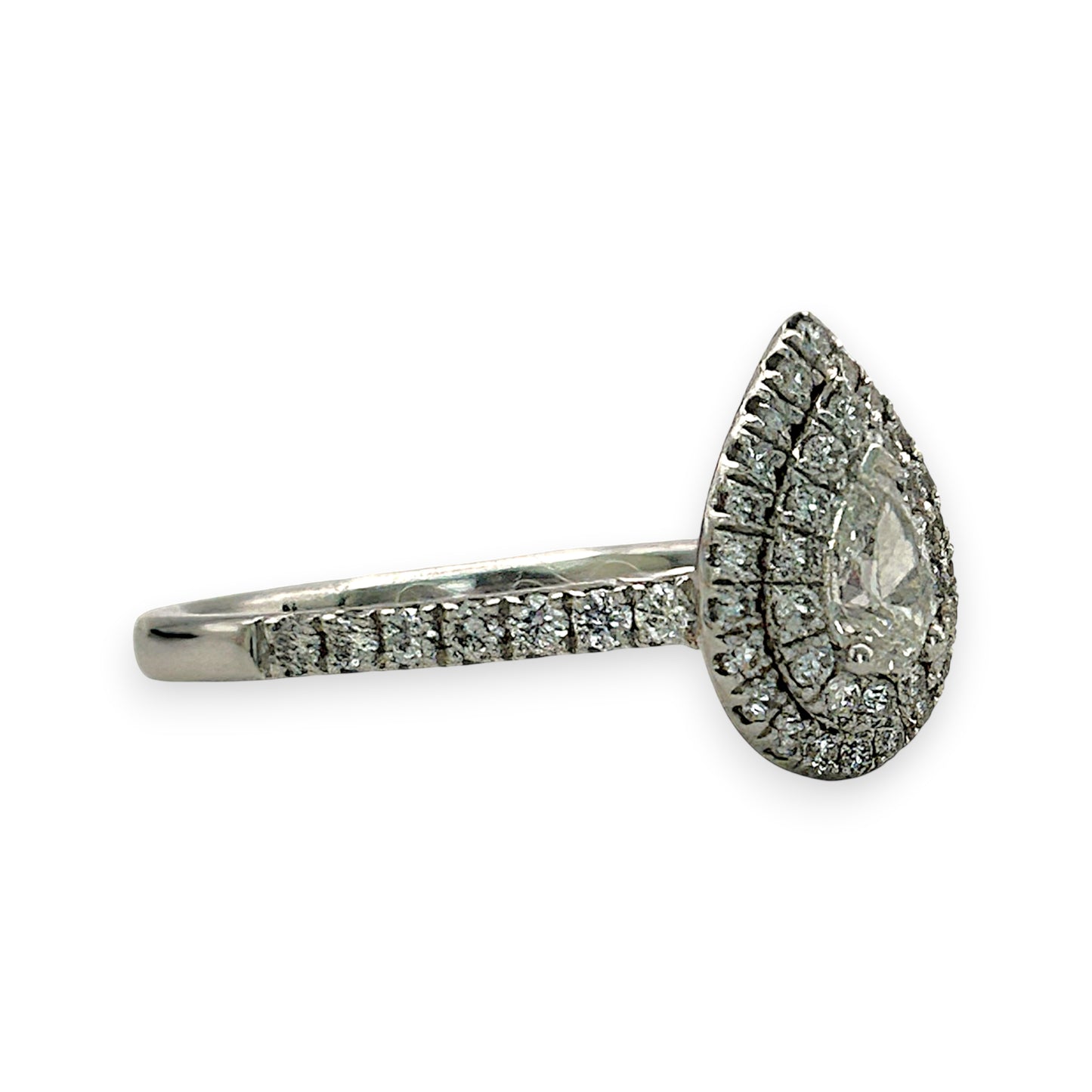 NZGD | 9ct W Gold Teardrop Radiance Double‑Halo Ring Valuation $3,600