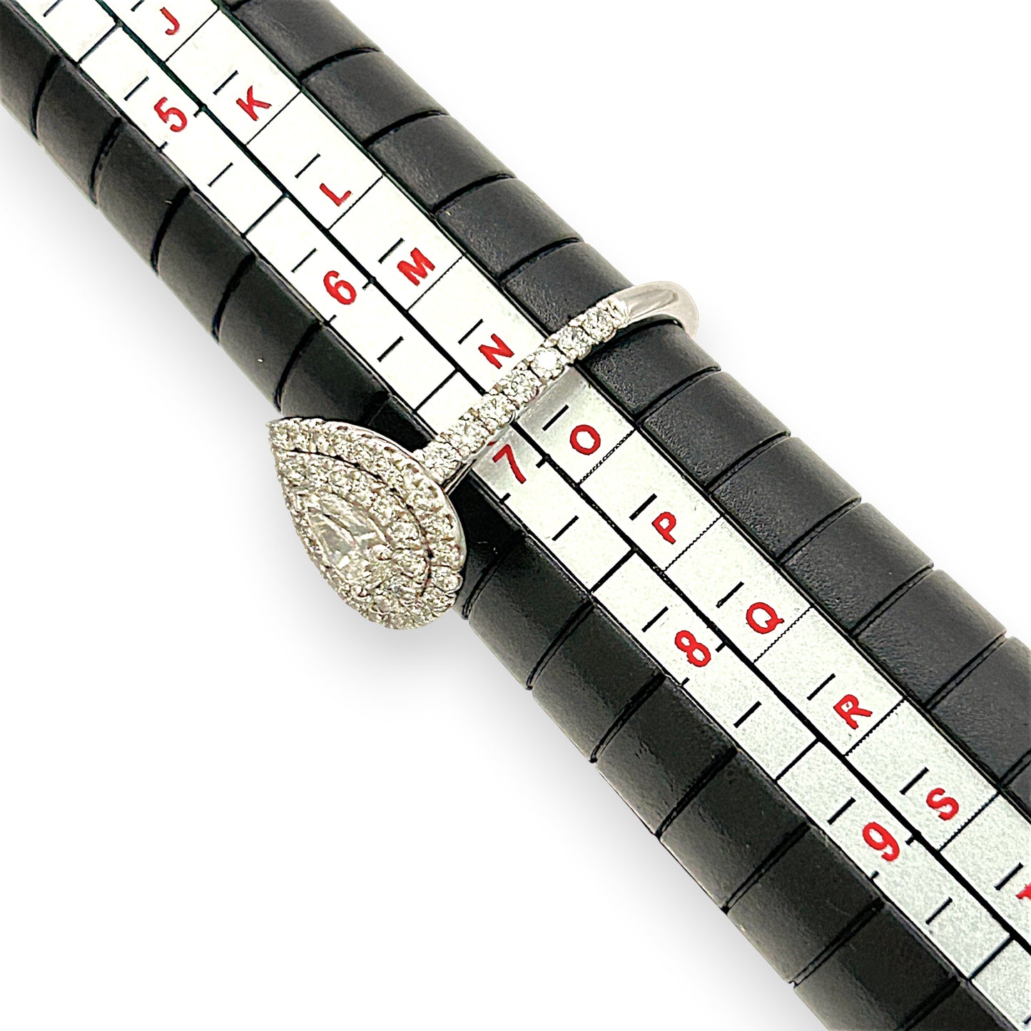 NZGD | 9ct W Gold Teardrop Radiance Double‑Halo Ring Valuation $3,600