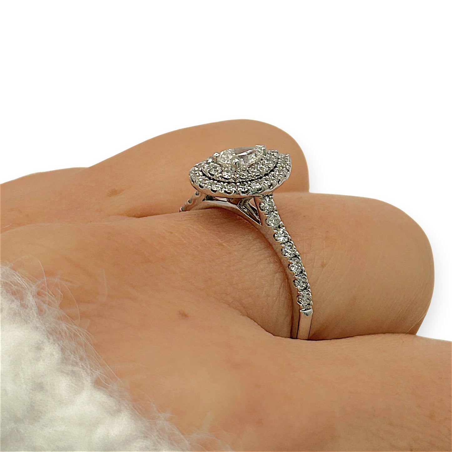 NZGD | 9ct W Gold Teardrop Radiance Double‑Halo Ring Valuation $3,600