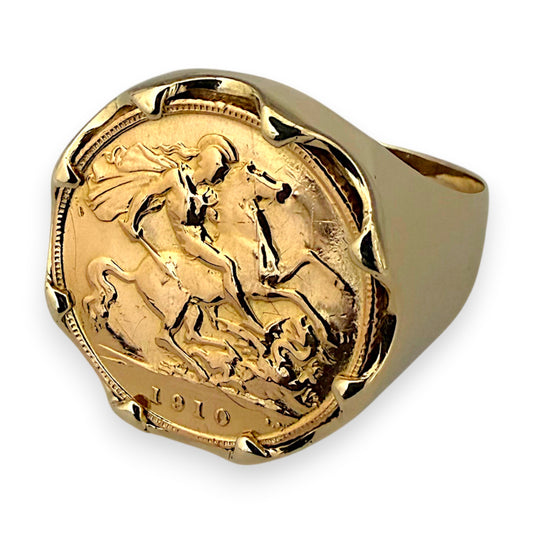NZGD | 22ct (22K) Imperial 1910 Half Sovereign in 9ct Ring Size Y