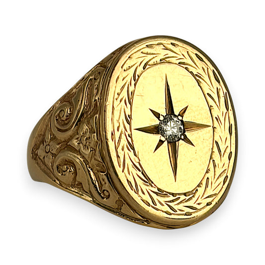NZGD | 9ct Gold Auric North Star Signet Ring Size Z 1/2