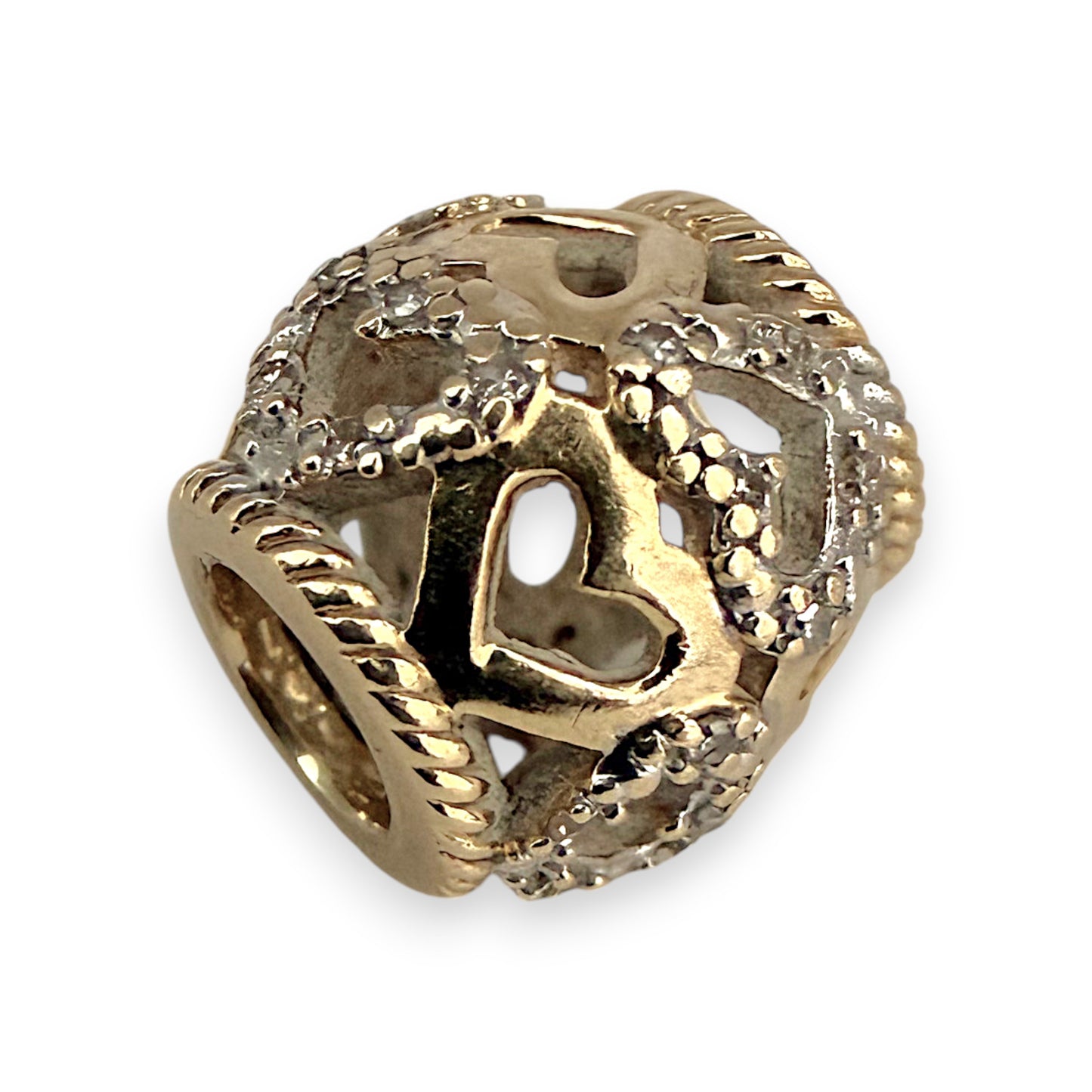 NZGD | 10ct Gold MHJ Heart‑Glow Diamond Bead Charm