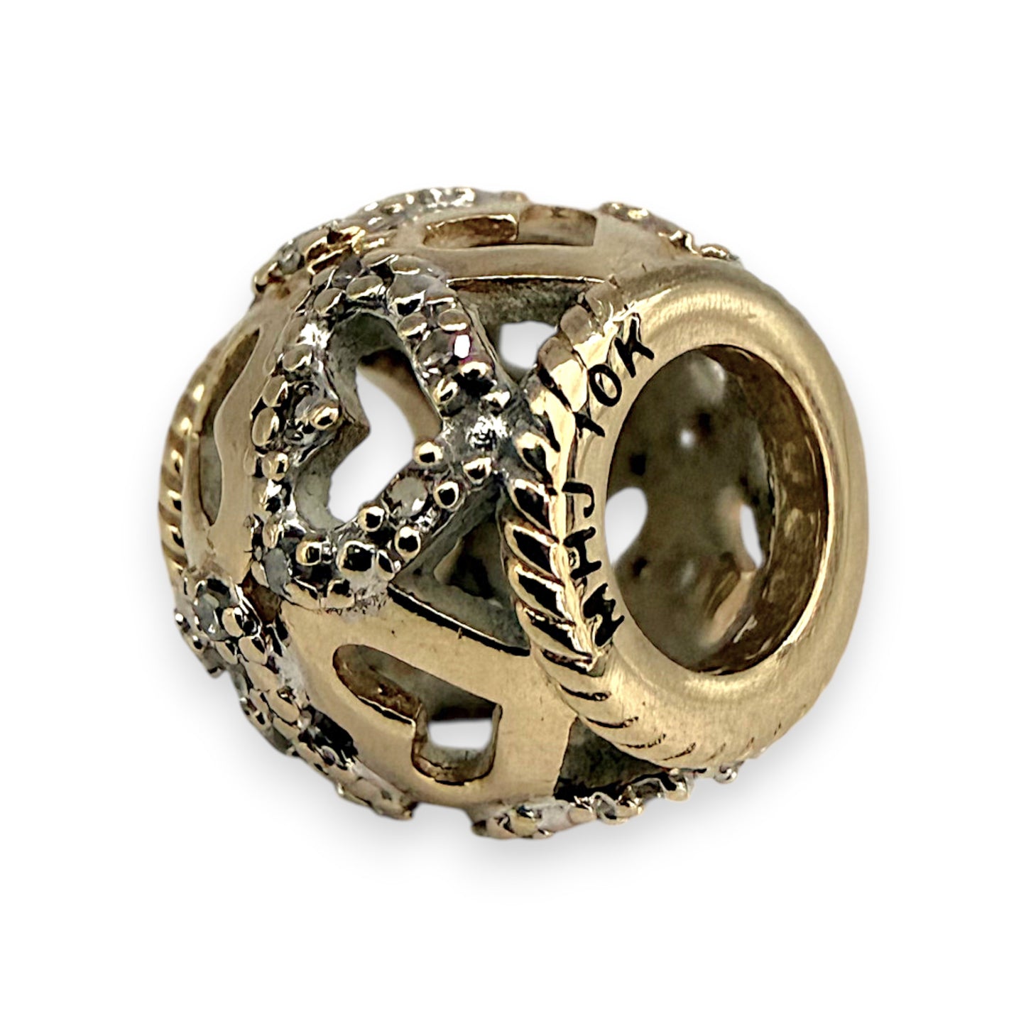 NZGD | 10ct Gold MHJ Heart‑Glow Diamond Bead Charm