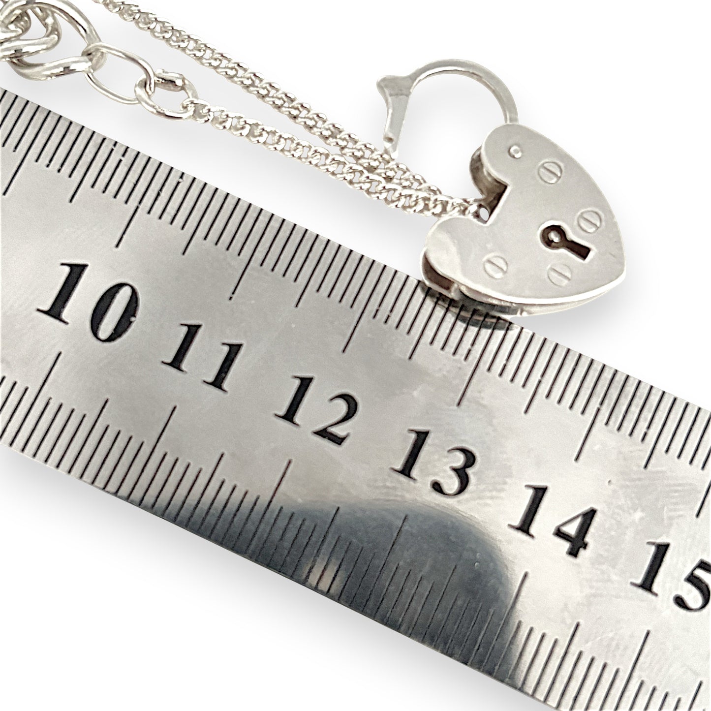 SILVER DEAL | Sterling Silver Vintage Hear Padlock Curb Link Bracelet 18cm