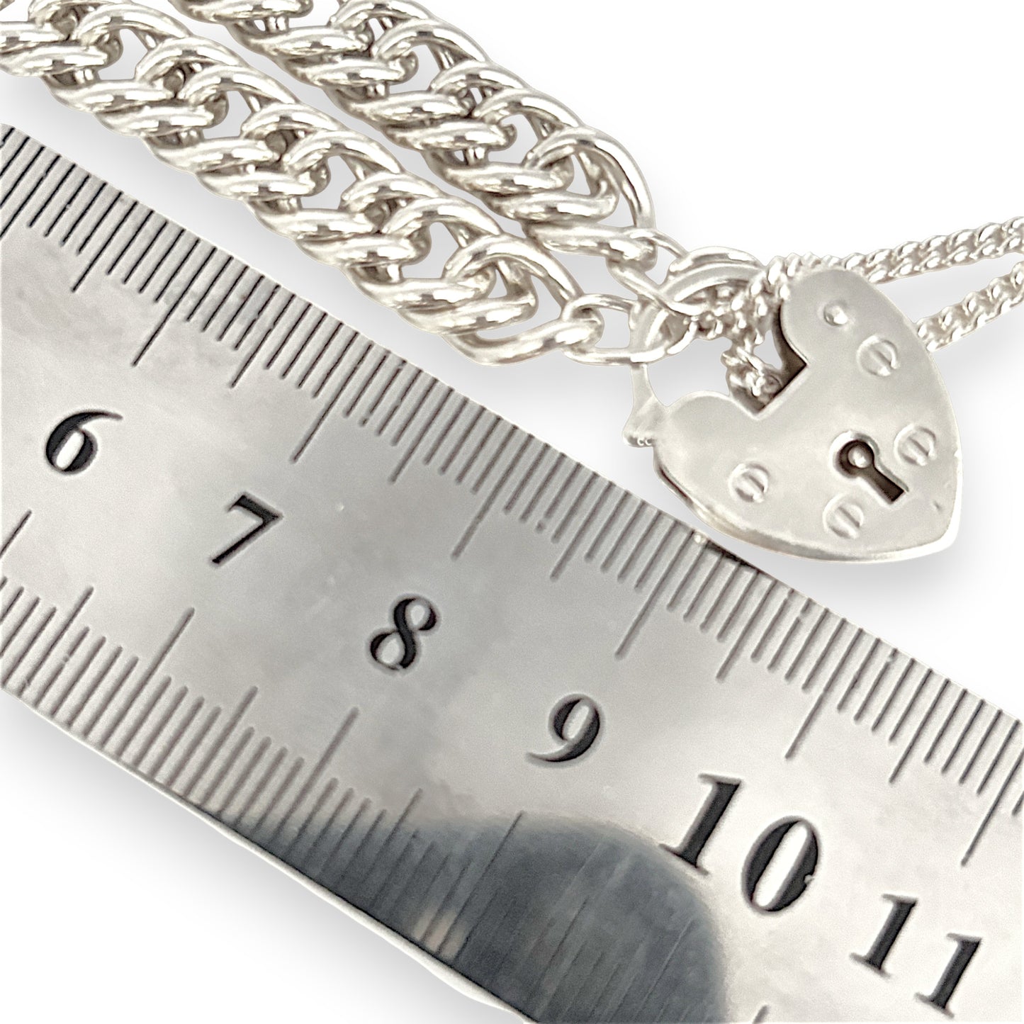 SILVER DEAL | Sterling Silver Vintage Hear Padlock Curb Link Bracelet 18cm