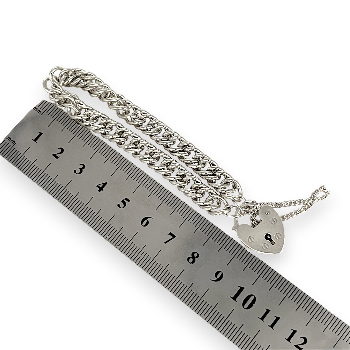 SILVER DEAL | Sterling Silver Vintage Hear Padlock Curb Link Bracelet 18cm