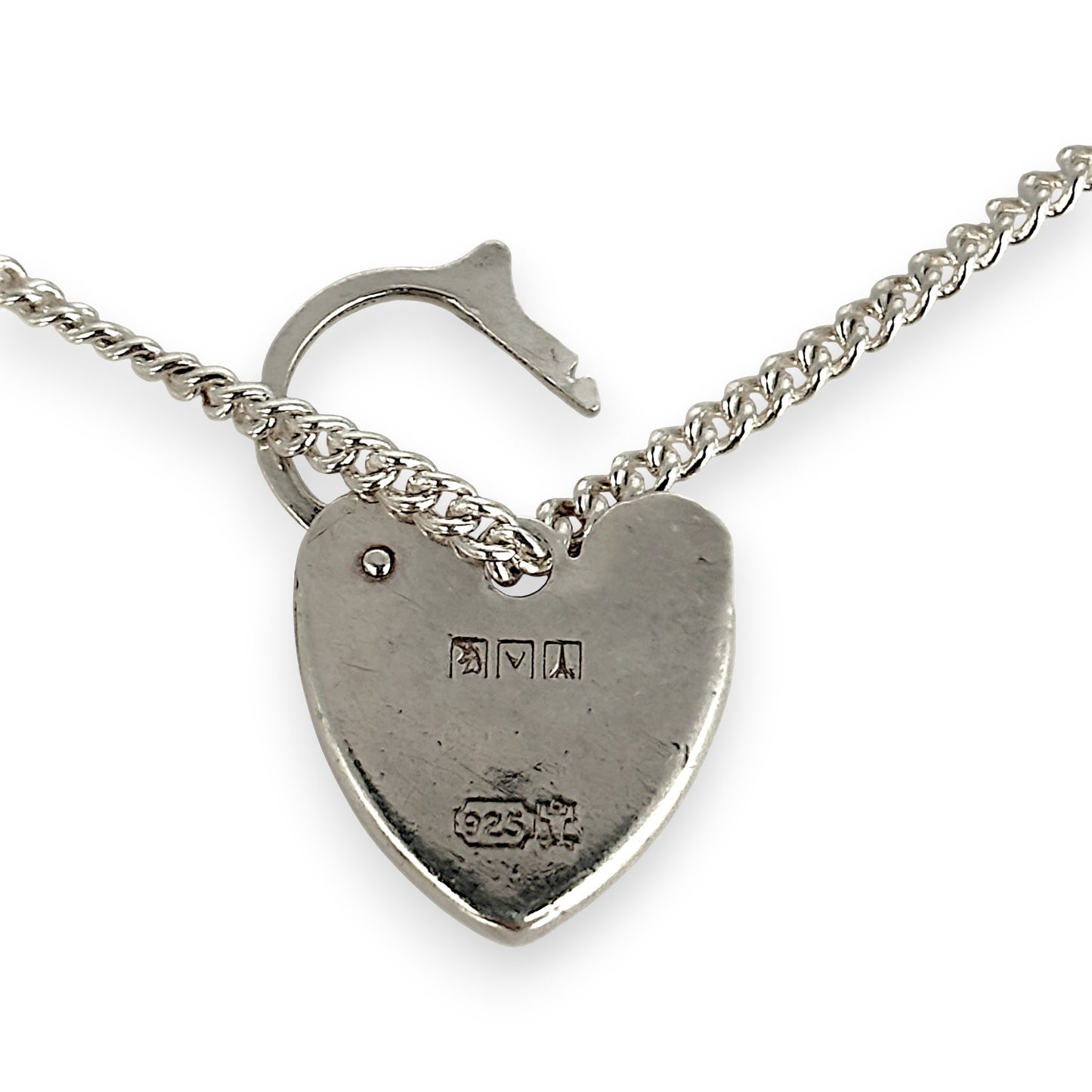 SILVER DEAL | Sterling Silver Vintage Hear Padlock Curb Link Bracelet 18cm