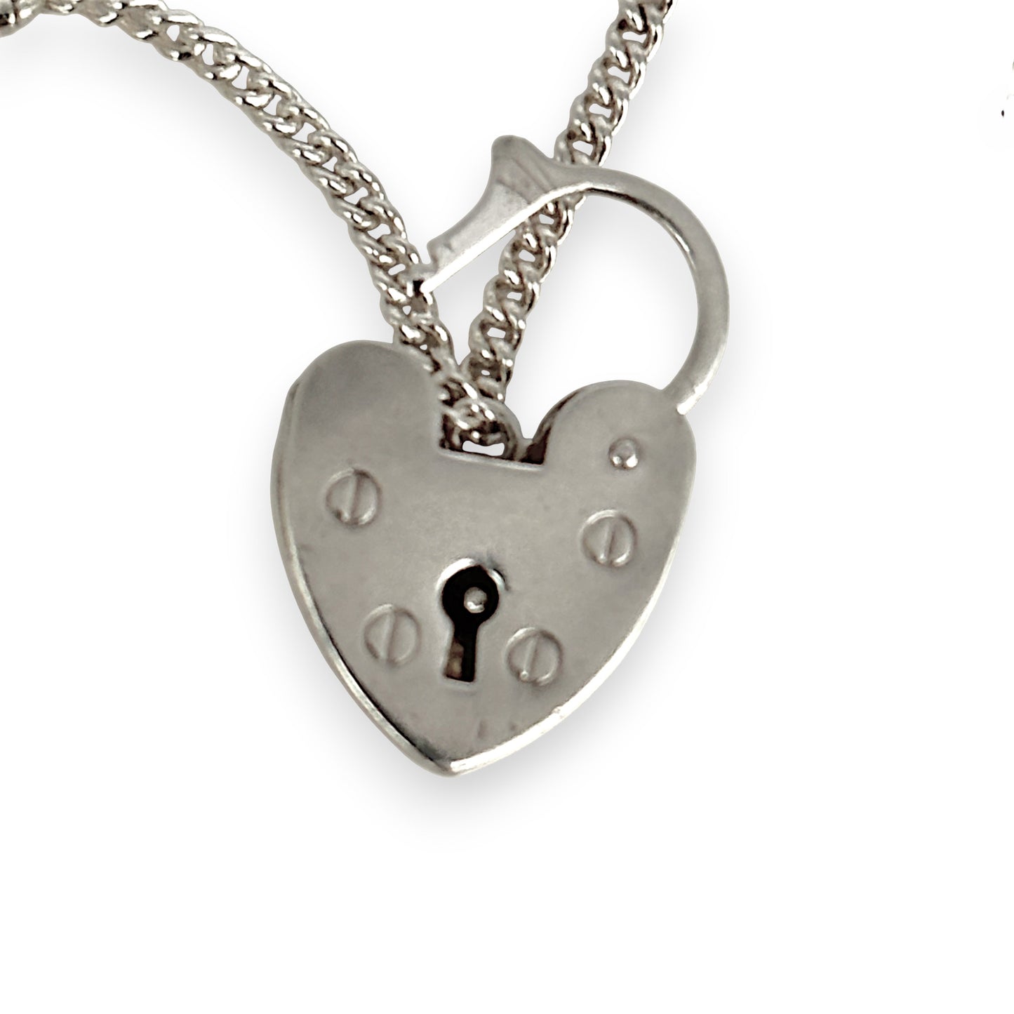 SILVER DEAL | Sterling Silver Vintage Hear Padlock Curb Link Bracelet 18cm