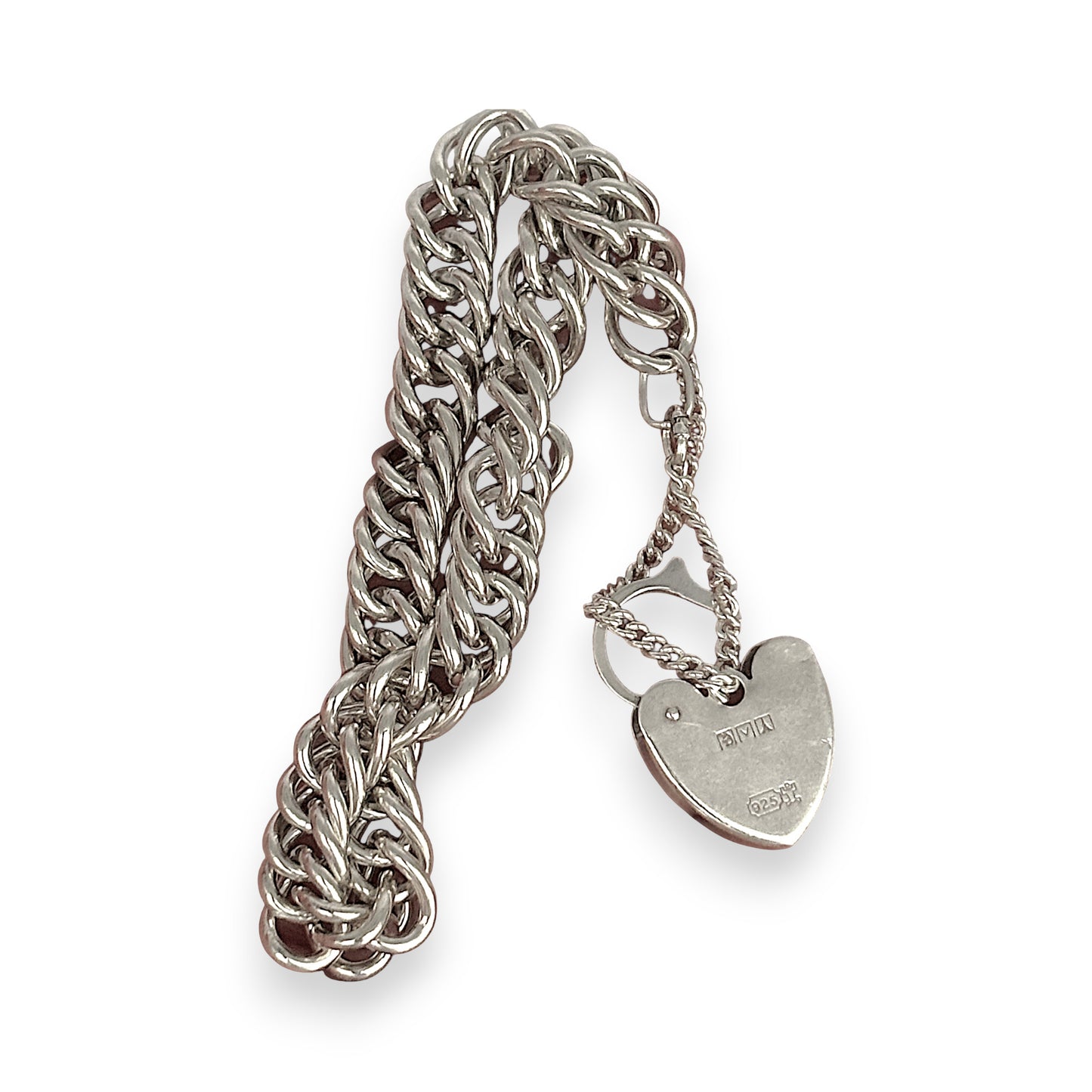 SILVER DEAL | Sterling Silver Vintage Hear Padlock Curb Link Bracelet 18cm