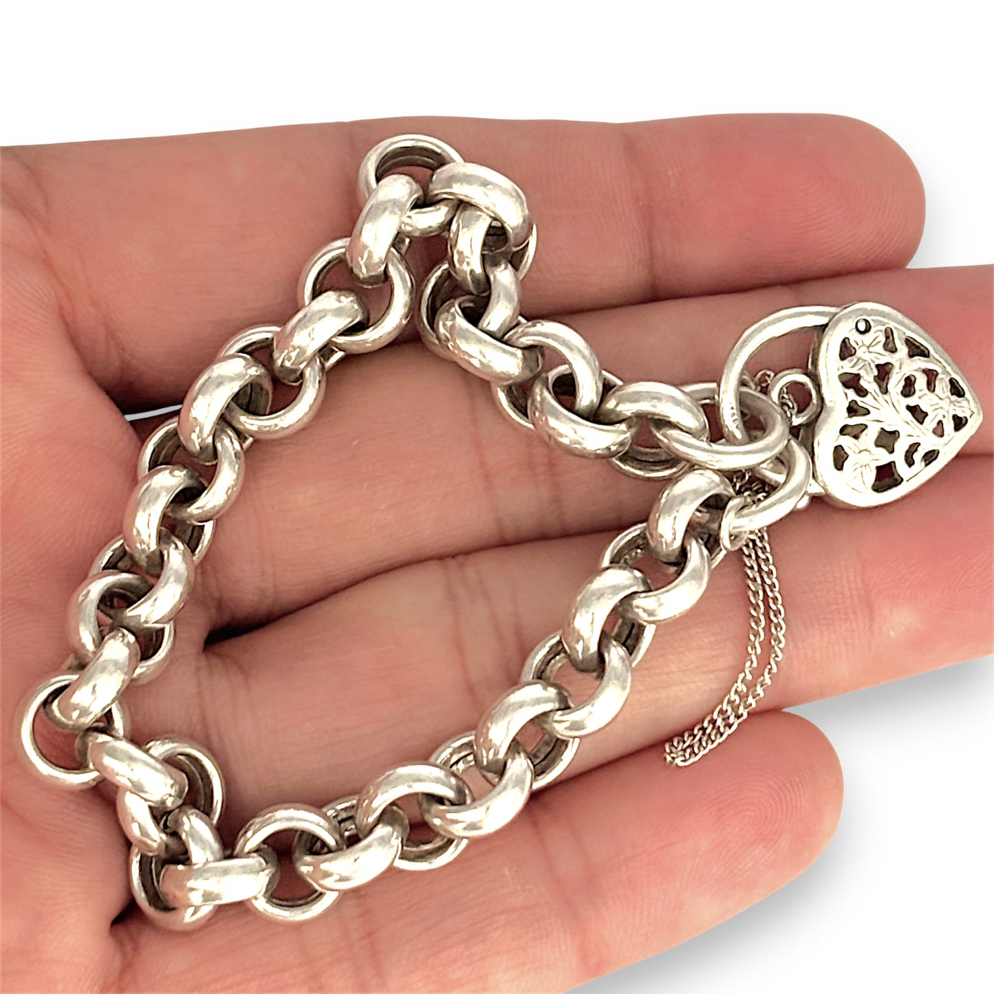 SILVER DEAL | Sterling Silver Vintage Belcher Padlock Bracelet 19cm