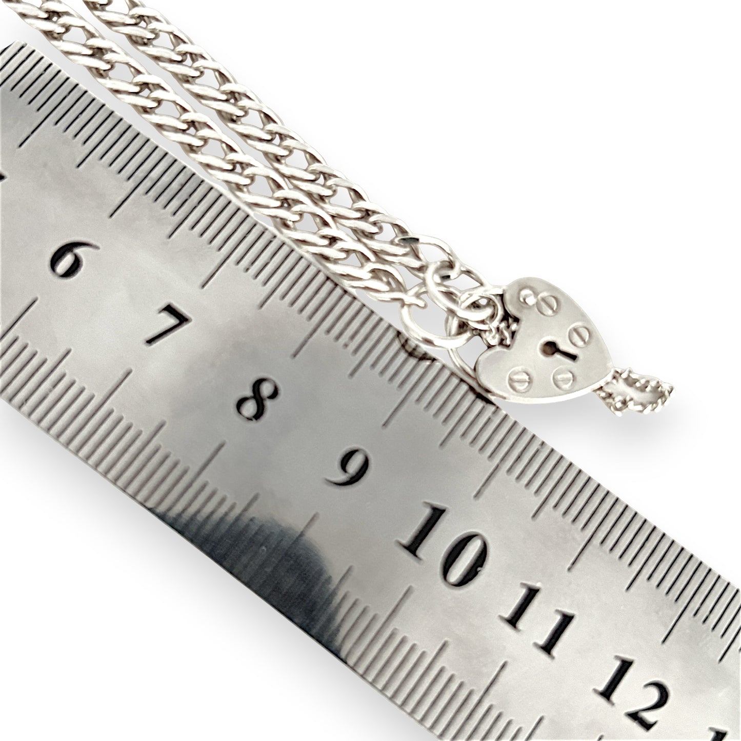SILVER DEAL | Sterling Silver Cuban Link Bracelet with Heart Padlock  19cm