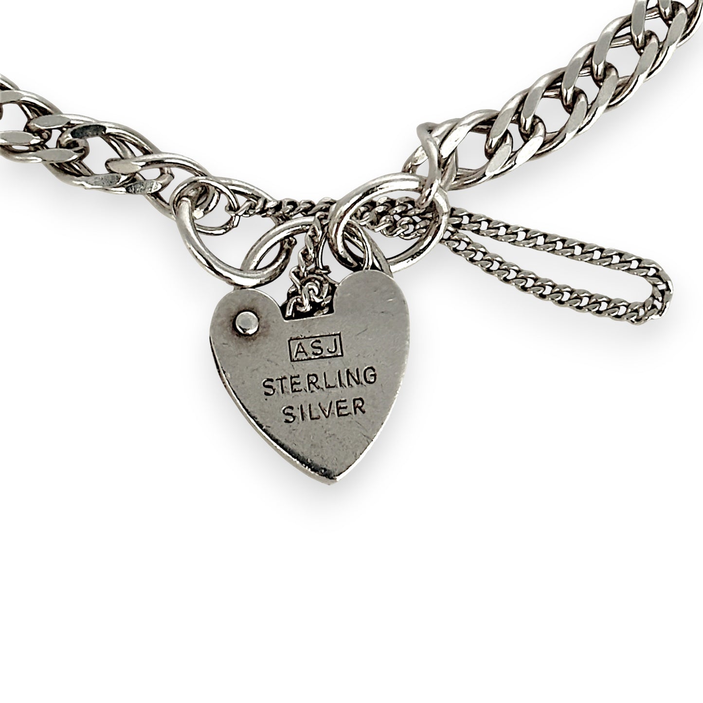 SILVER DEAL | Sterling Silver Cuban Link Bracelet with Heart Padlock  19cm