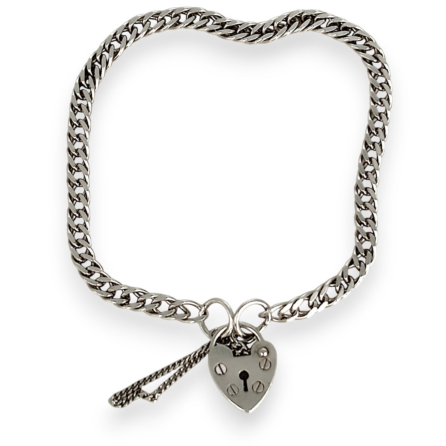 SILVER DEAL | Sterling Silver Cuban Link Bracelet with Heart Padlock  19cm