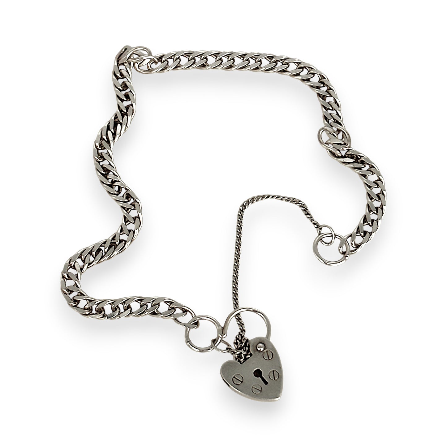 SILVER DEAL | Sterling Silver Cuban Link Bracelet with Heart Padlock  19cm