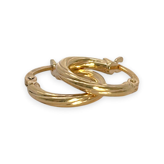 9ct Gold French Look Twisted Hoop Earrings. R # 413