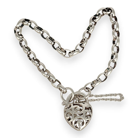SILVER DEAL | Sterling Silver Filigree Heart Padlock Bracelet 19cm