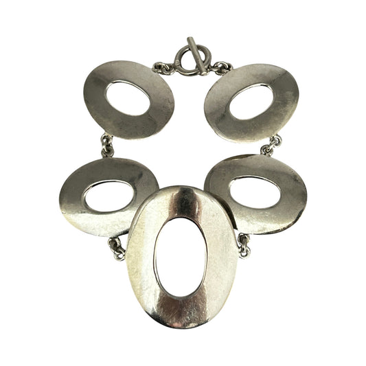 SILVER DEAL | Sterling Silver Wavy Circle with Fob Bracelet Length 19cm