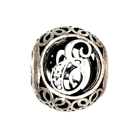 SILVER DEAL | Pandora Sterling Silver Openwork Charm - Vintage Letter E