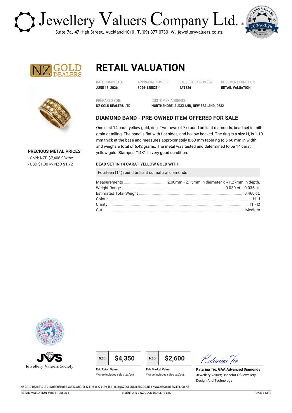 NZGD | 14ct Gold Heritage Wide Band Valuation $4,350