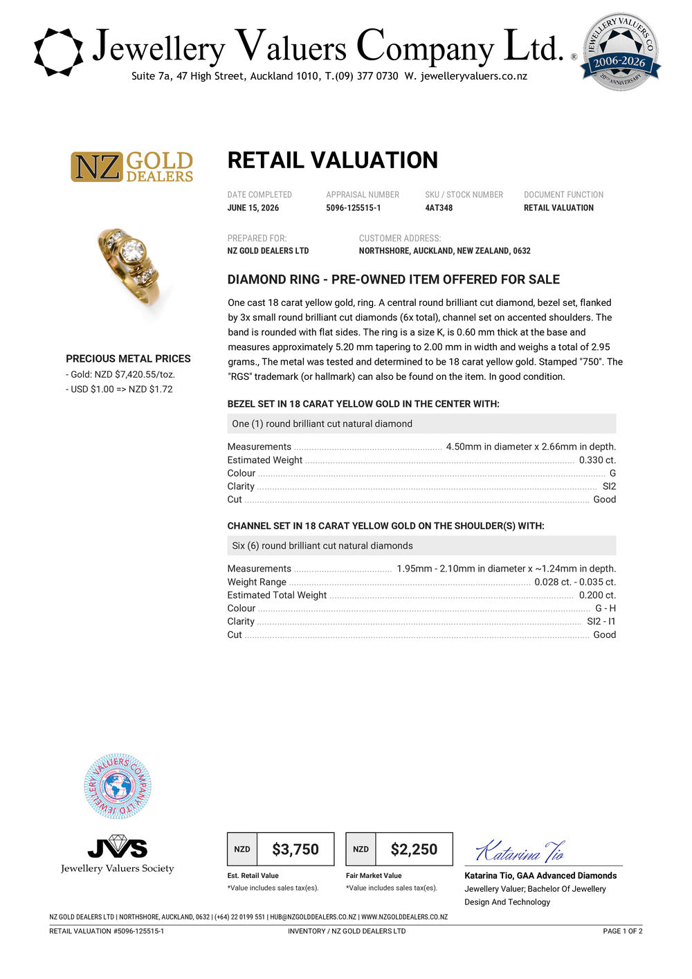 NZGD | 18ct Gold Signature Bezel Diamond Ring Valuation $3,750
