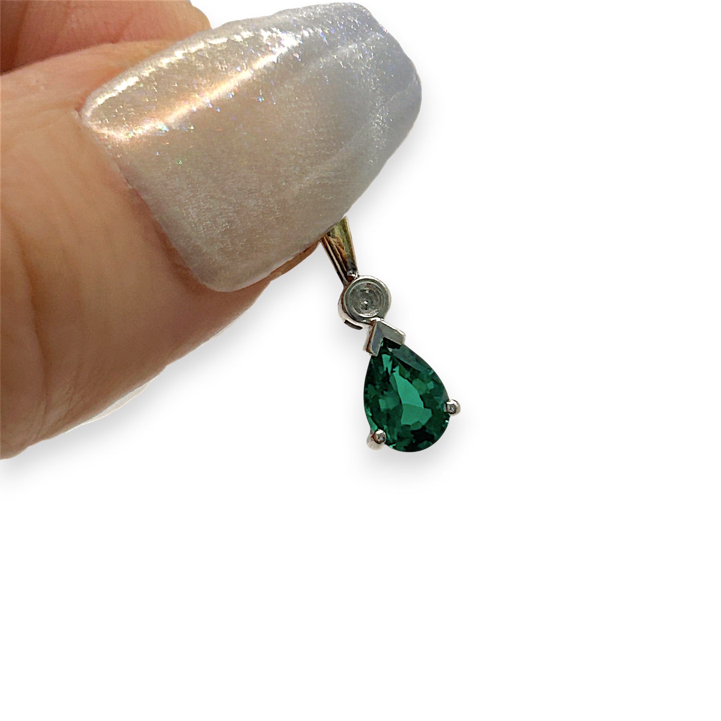 NZGD | 9ct Y/W Gold Aurora Emerald & Diamond Teardrop Pendant