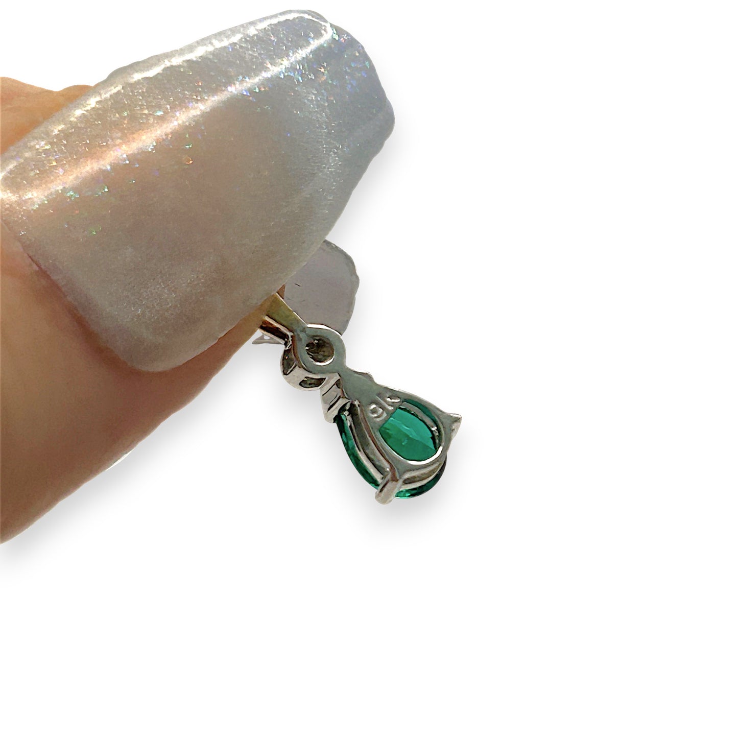 NZGD | 9ct Y/W Gold Aurora Emerald & Diamond Teardrop Pendant