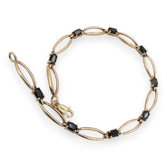 NZGD | 10ct Gold Vintage Sapphire Figaro Bracelet 20cm
