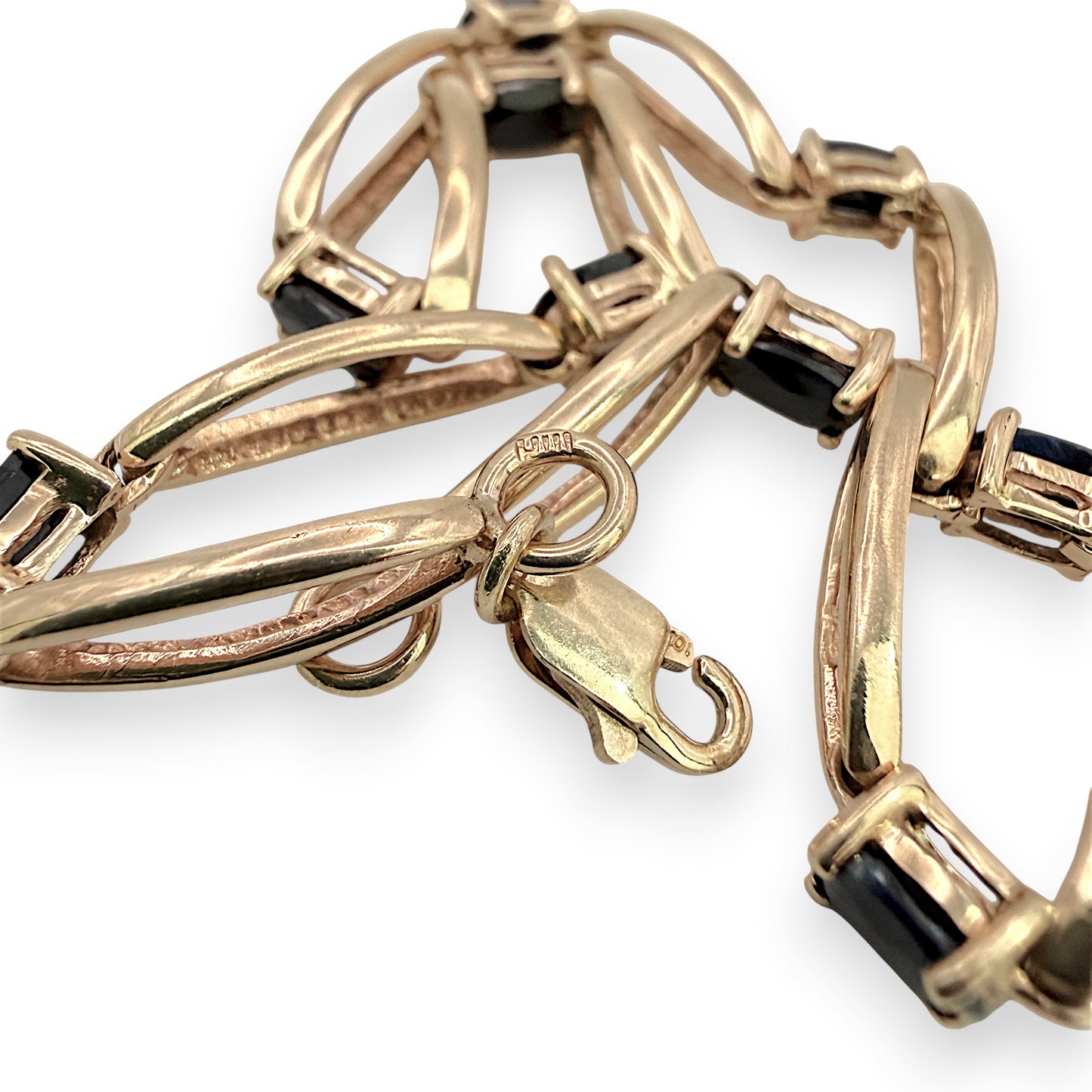 NZGD | 10ct Gold Vintage Sapphire Figaro Bracelet 20cm