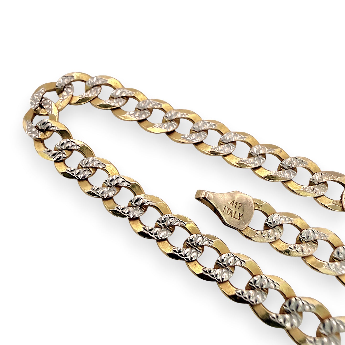 NZGD | 10ct Y/W Gold MHJ Diamond‑Cut Duo Curb Bracelet 19cm