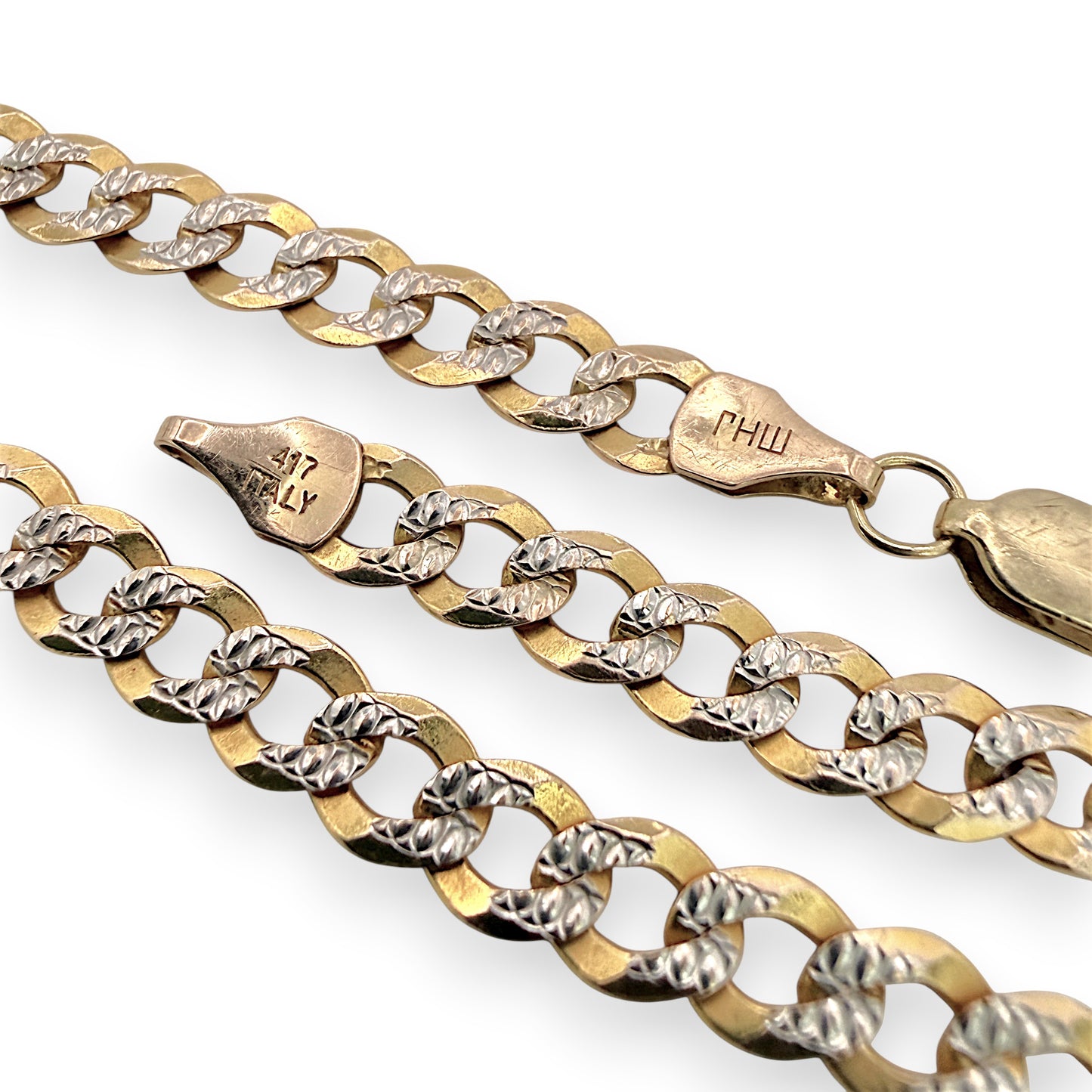 NZGD | 10ct Y/W Gold MHJ Diamond‑Cut Duo Curb Bracelet 19cm