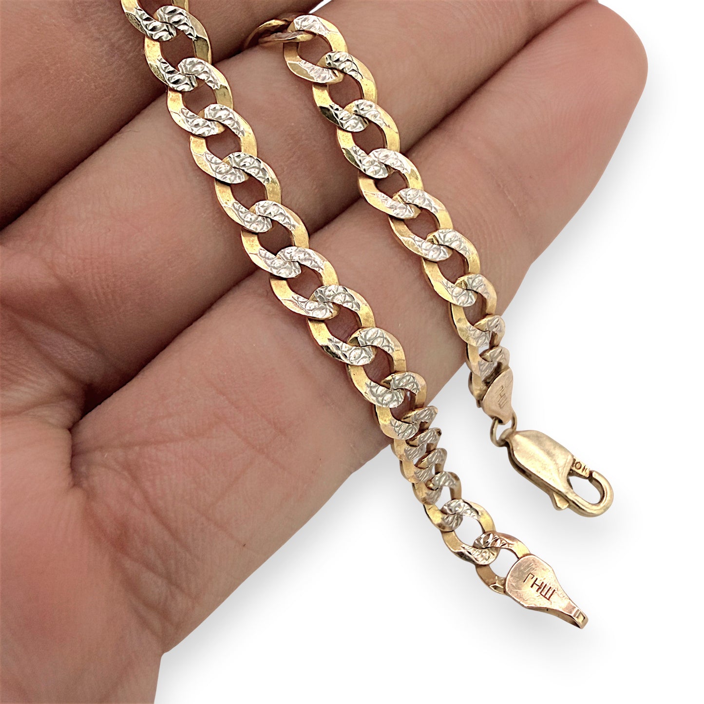 NZGD | 10ct Y/W Gold MHJ Diamond‑Cut Duo Curb Bracelet 19cm