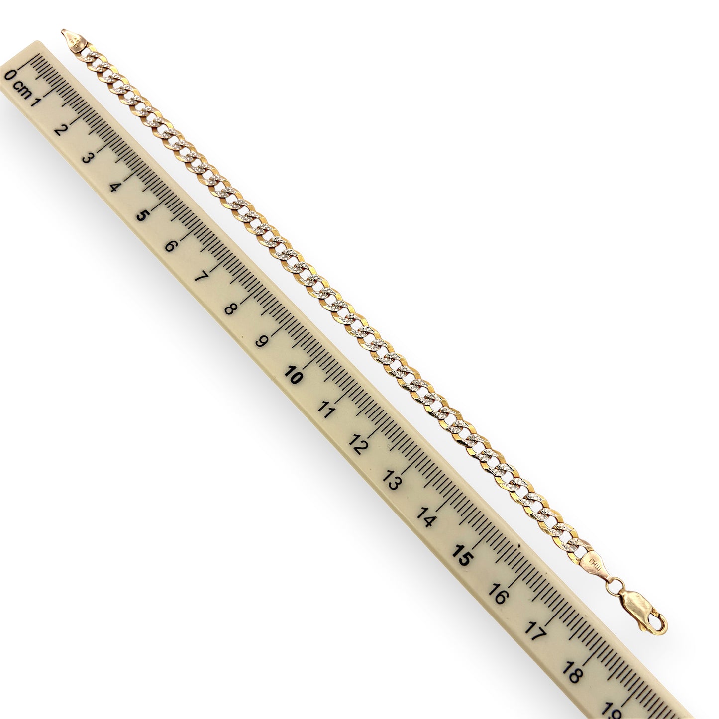NZGD | 10ct Y/W Gold MHJ Diamond‑Cut Duo Curb Bracelet 19cm