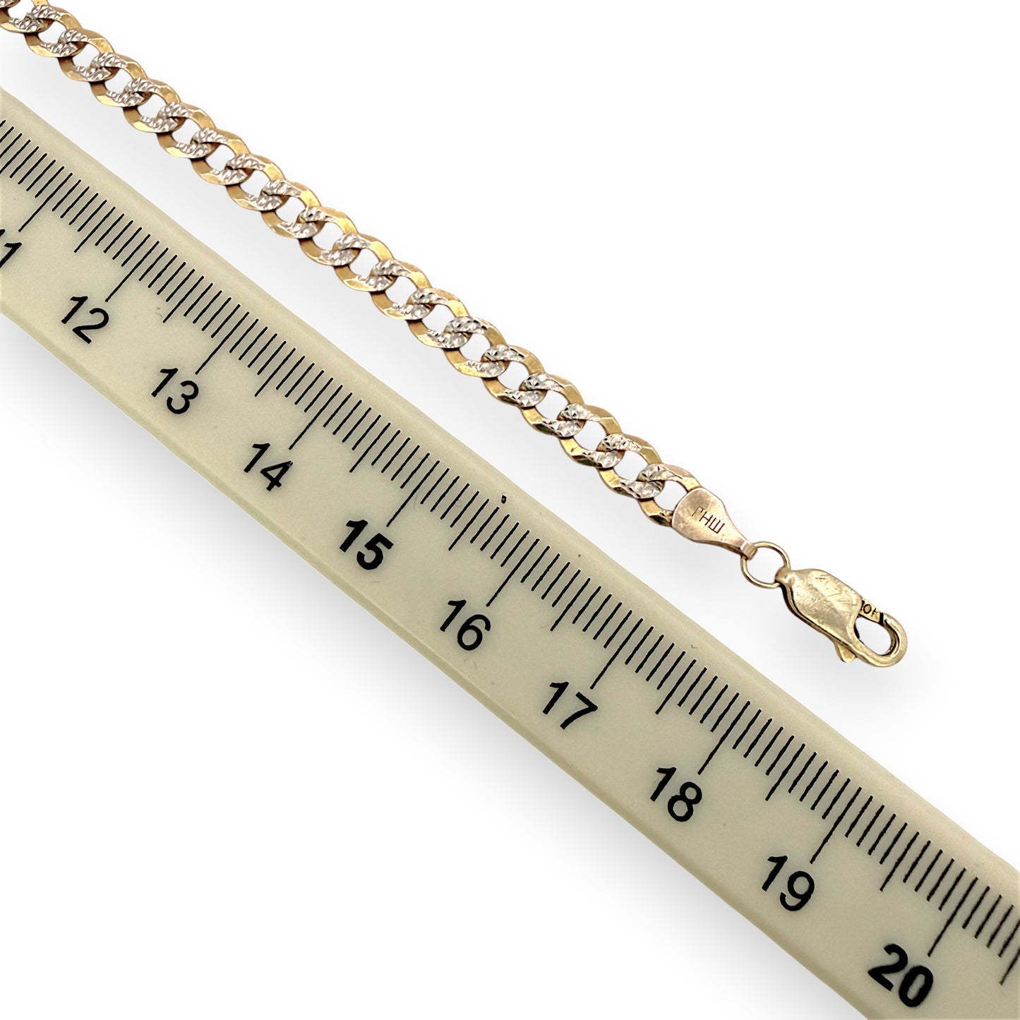 NZGD | 10ct Y/W Gold MHJ Diamond‑Cut Duo Curb Bracelet 19cm