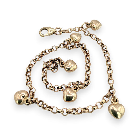 NZGD | 10ct Gold Golden Whisper Heart Charm Bracelet 19.5cm