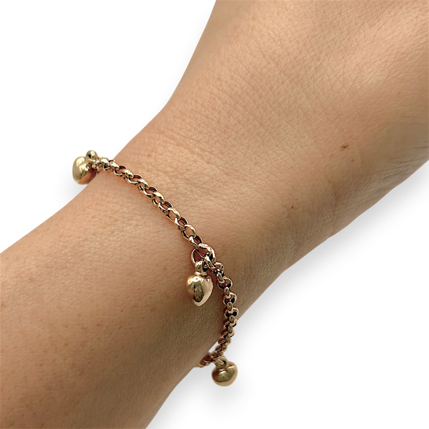 NZGD | 10ct Gold Golden Whisper Heart Charm Bracelet 19.5cm