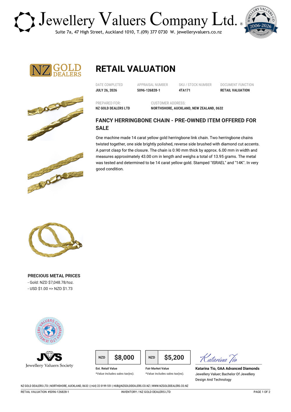NZGD | 14ct Gold Twist of Grace Chain Valuation $8,000