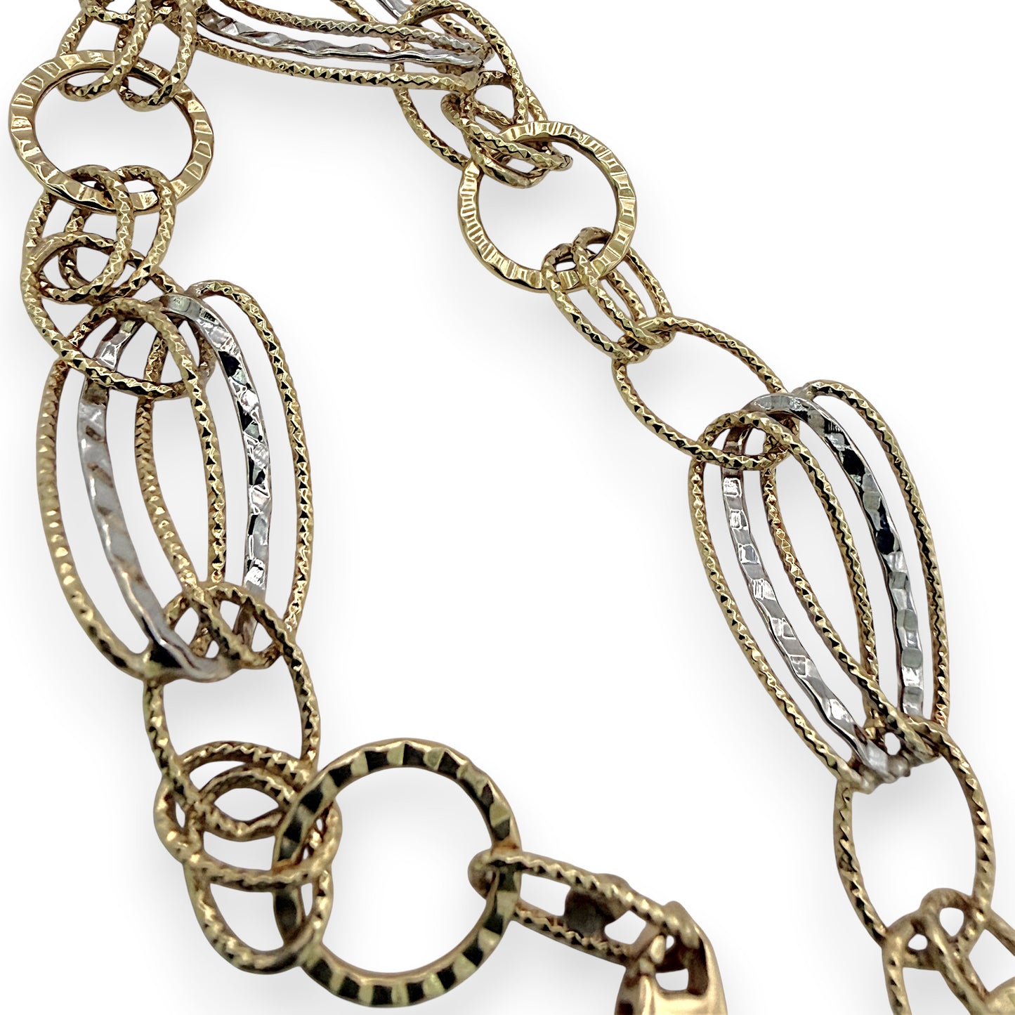NZGD | 18ct Y/W Gold Sculpted Oval & Circle Link Bracelet 19.5cm