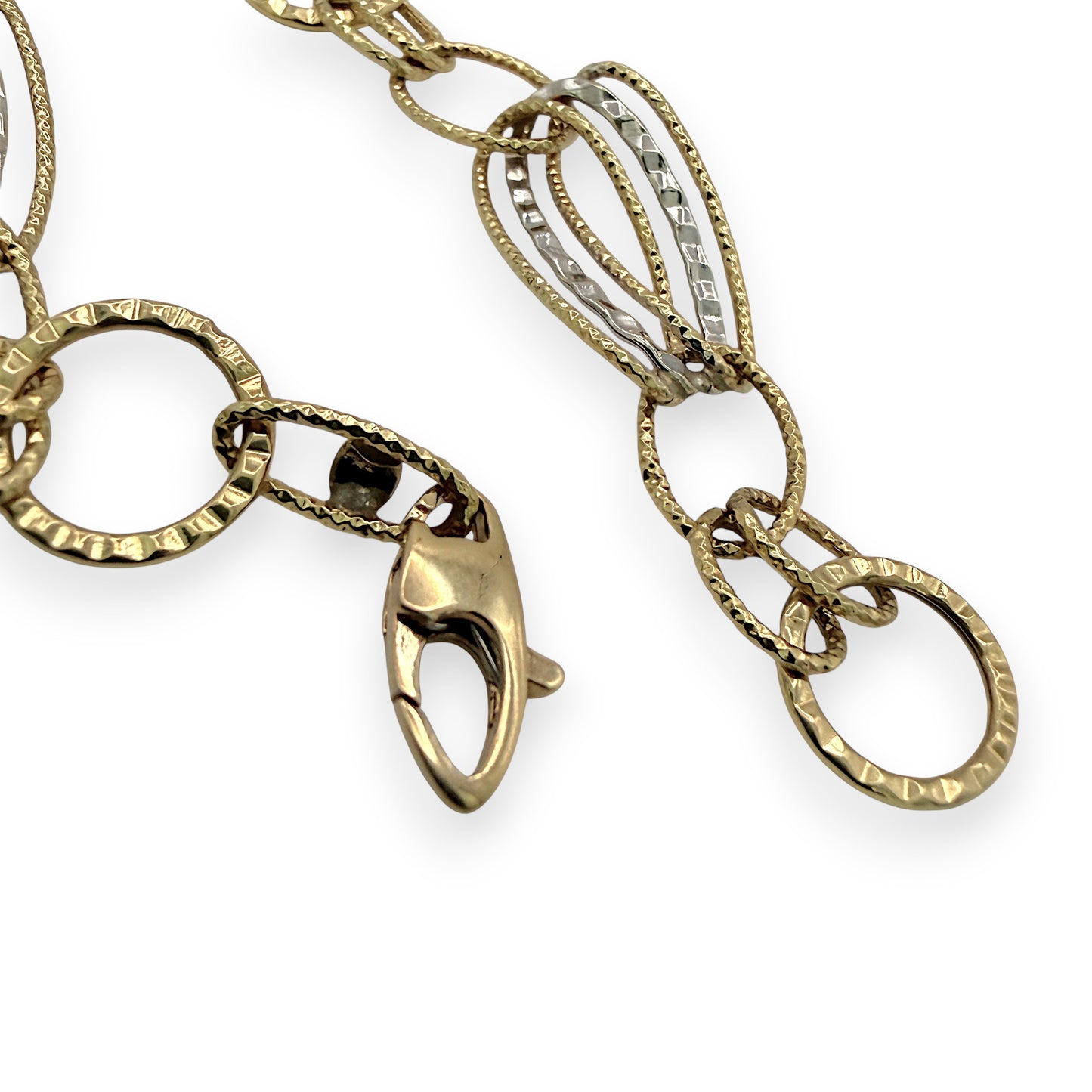 NZGD | 18ct Y/W Gold Sculpted Oval & Circle Link Bracelet 19.5cm