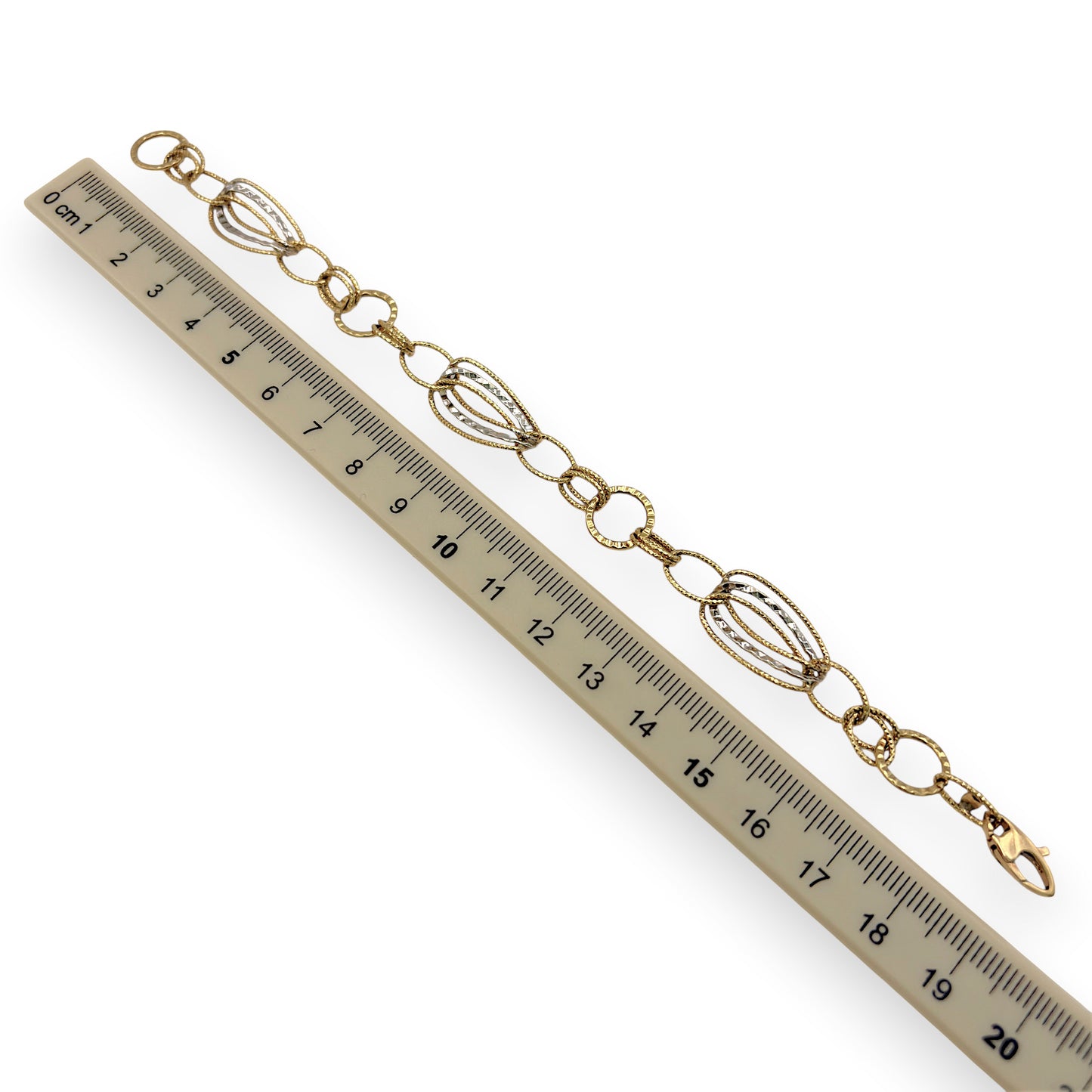 NZGD | 18ct Y/W Gold Sculpted Oval & Circle Link Bracelet 19.5cm