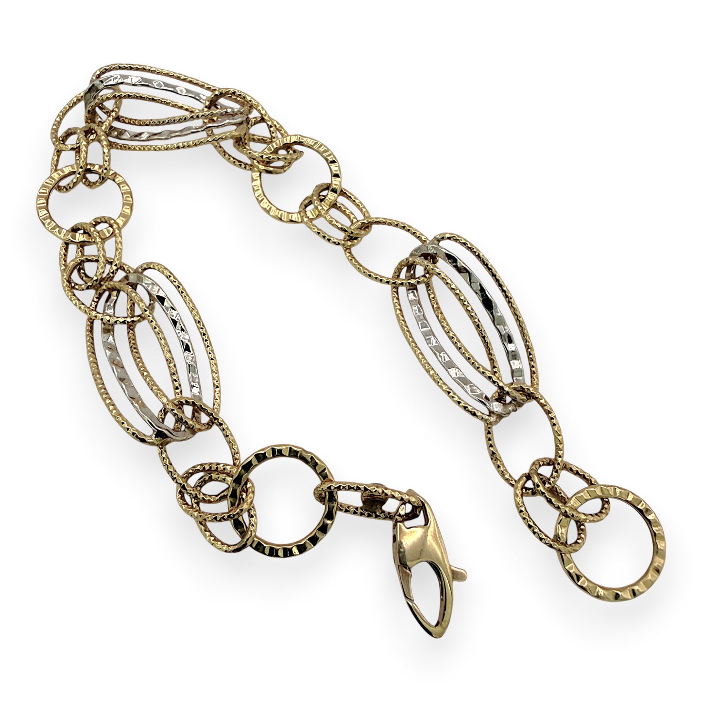 NZGD | 18ct Y/W Gold Sculpted Oval & Circle Link Bracelet 19.5cm