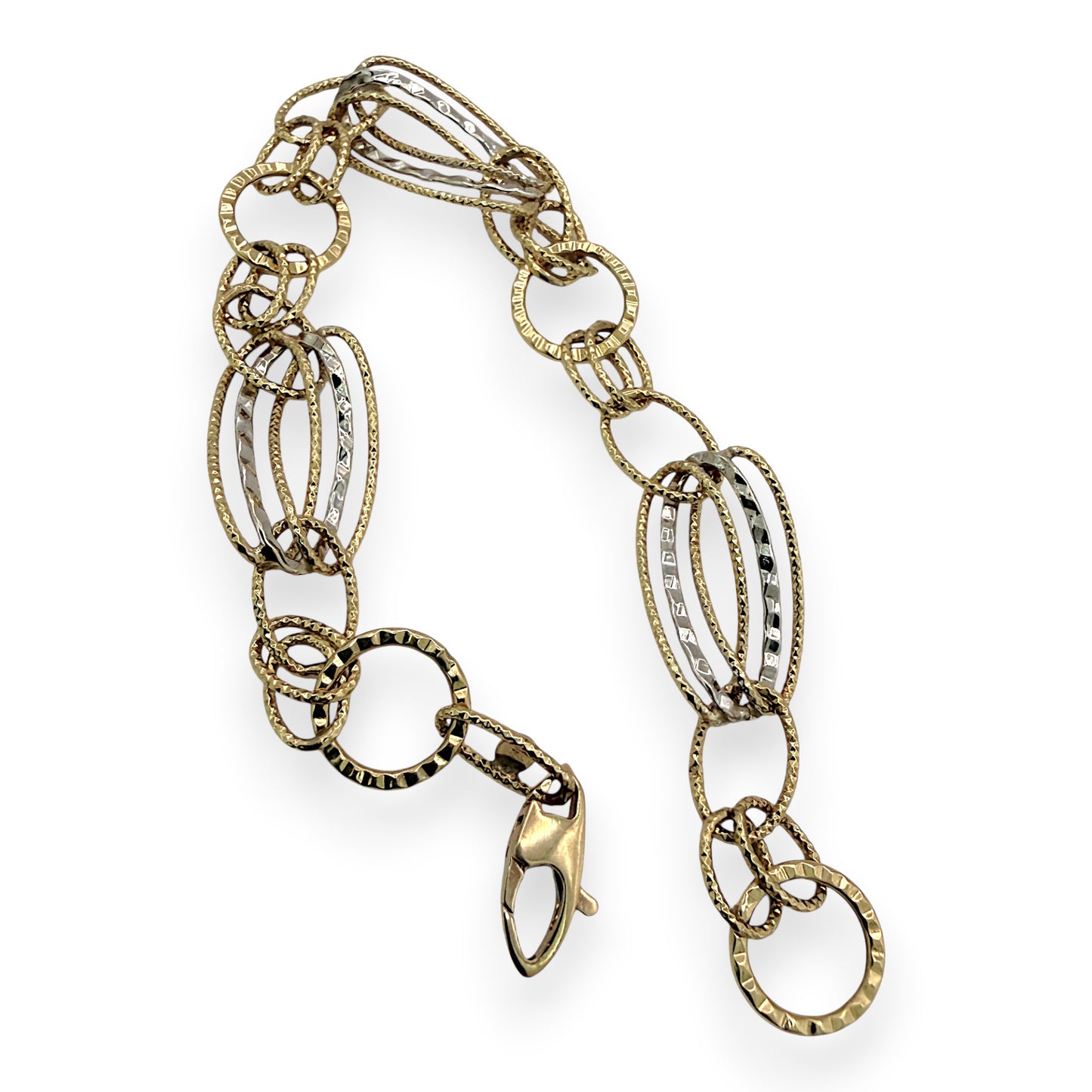 NZGD | 18ct Y/W Gold Sculpted Oval & Circle Link Bracelet 19.5cm